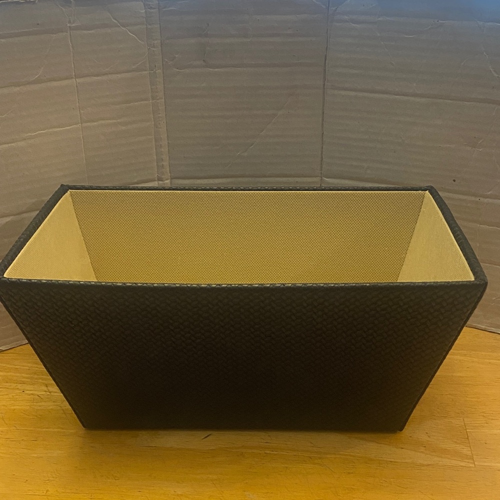 Black and Tan Woven Basket great for storage. Multi-use in br kitchen office
